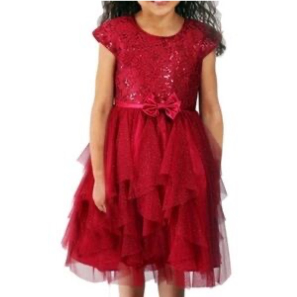 Jona Michelle Girls Red Glitter Layered‎ Party Dress Sz 5